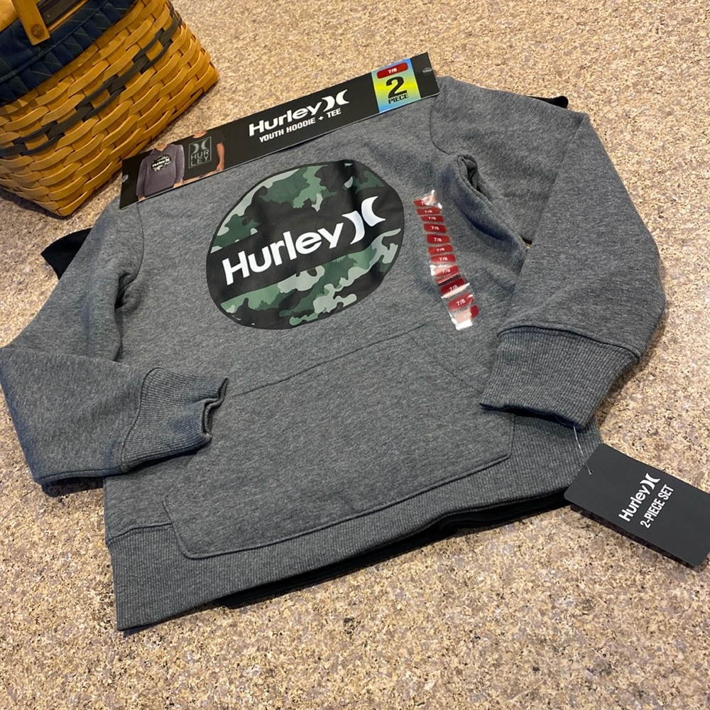 NWT Hurley Youth Hoodie Sweatshirt + Tee Shirt 7/8 (2 Piece Set)